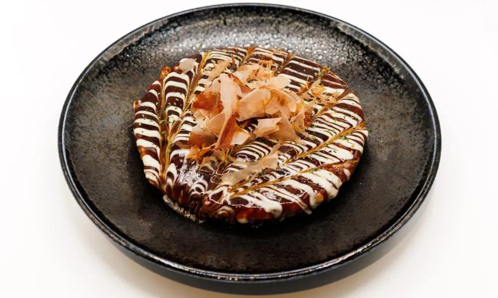 Pork Okonomiyaki with Bonito at Chibo, a Japanese Restaurant in Torrance